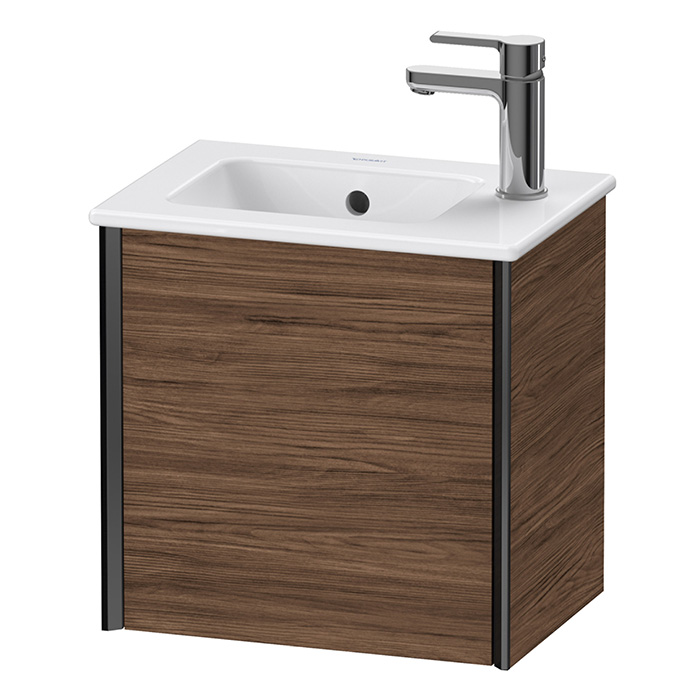Duravit XViu Тумба подвесная 557x510x420мм, для раковины #072343, 1 дверь, (петли справа), цвет: walnut dark/черный матовый