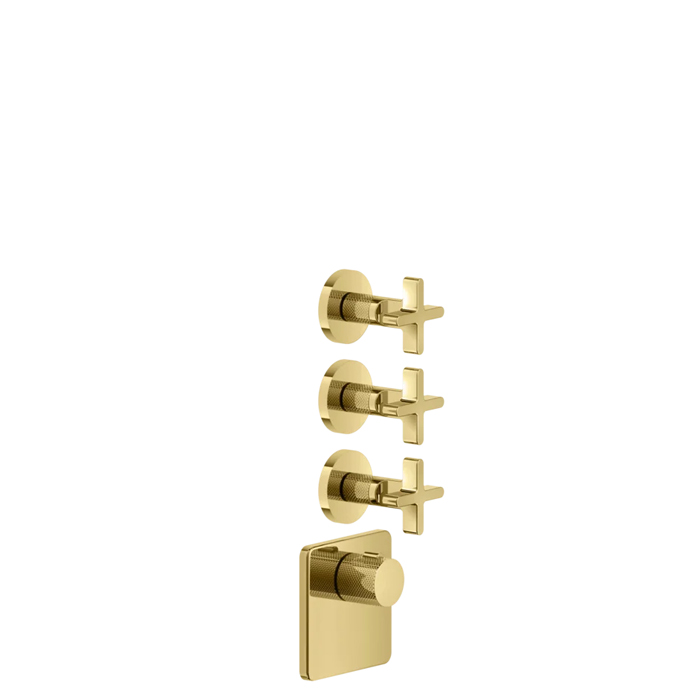 GESSI INCISO Встраиваемый термостатический смеситель на 3 источника, резьба 3/4" (внешние части), цвет: золото