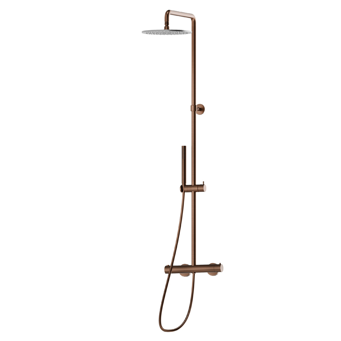 Newform Shower Душевая стойка с термостатическим смесителем, переключателем , насадкой и душем, цвет: PVD brushed copper bronze Newform Shower Душевая стойка с термостатическим смесителем, переключателем , насадкой и душем, цвет: PVD brushed copper bronze