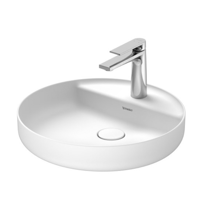 Duravit Vitrium Раковина накладная круглая 460мм, из DuroCast UltraResist-композит, без перелива, с полкой с 1 отв для смес-ля,Цвет белый матовый Duravit Vitrium Раковина накладная круглая 460мм, из DuroCast UltraResist-композит, без перелива, с полкой с 1 отв для смес-ля,Цвет белый матовый