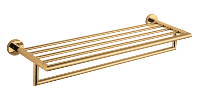 Полка настенная Stella CLASSIC, 655х215х110 мм, с рейлингом, металл, золото