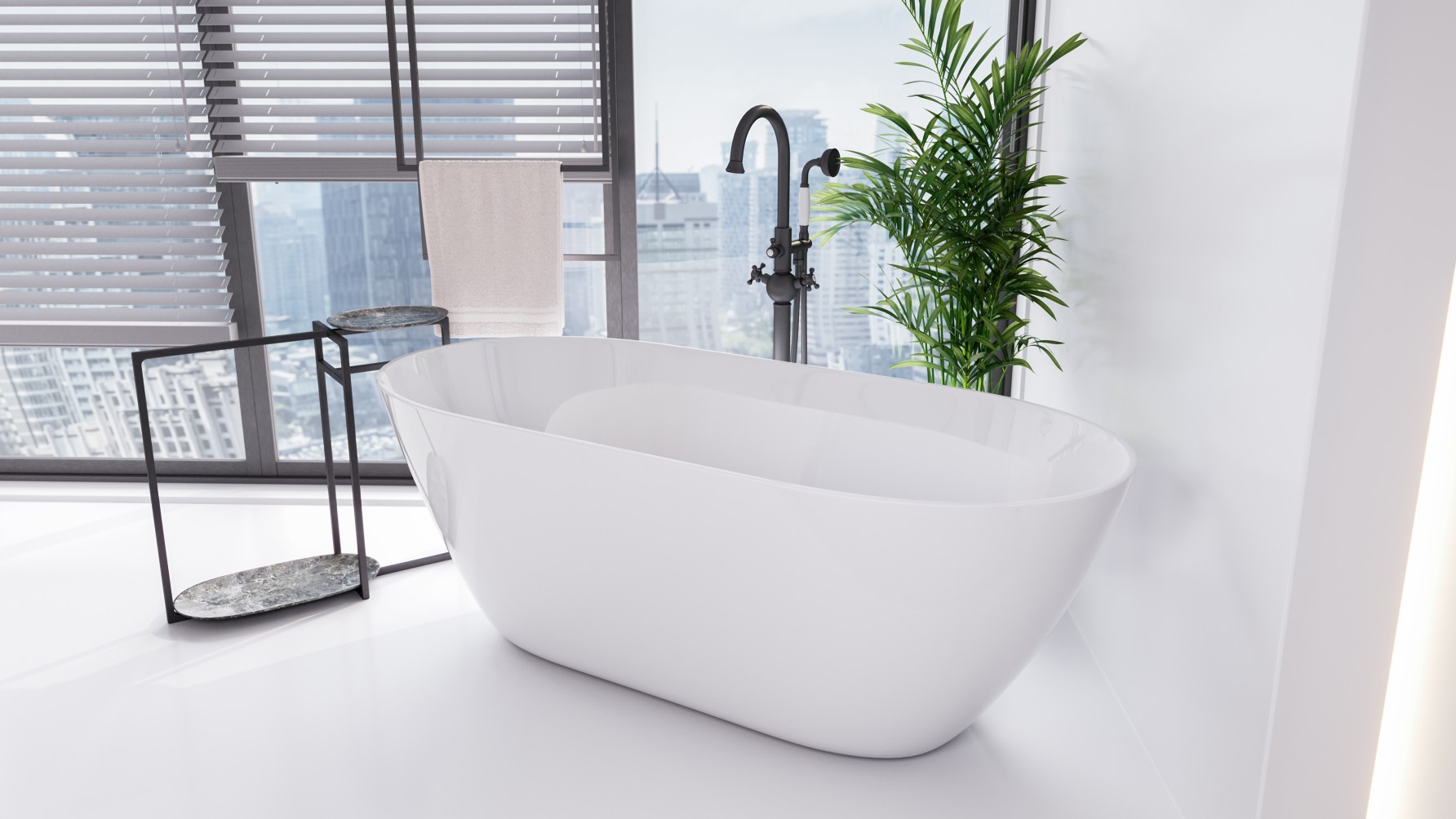 Ванна отдельностоящая Besco MOYA 170, 170x70 см, камень, белая глянец, сифон easy-clean белый