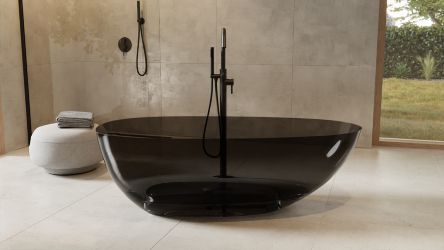 Ванна отдельностоящая Besco Axya Carbon Grey прозрачная 180, 180x80 см, сифон хром