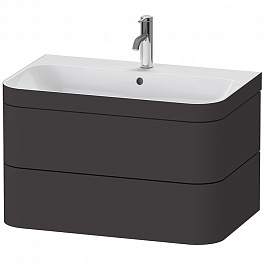 DURAVIT HAPPY D.2 PLUS Комплект мебели 775х490х468 мм, 2 ящ, с 1 отв для смес, в компл.с сиф и донным клап, раковина bi-color, цвет Графит супермат