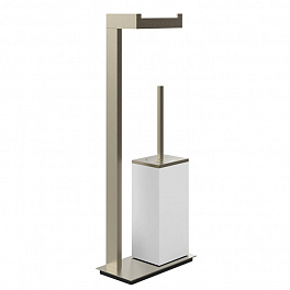 Gessi Rettangolo Стойка с держателем для туалетной бумаги и ершиком, напольная, цвет: Finox/белый
