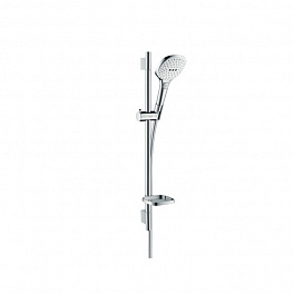 HG Raindance Select E Душевой набор: штанга 650mm, ручной душ 120, 3jet (Rain, RainAir, WhirlAir), EcoSmart, мыльница, шланг, цвет: белый/хром