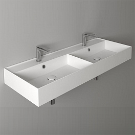 SIMAS AGILE Раковина двойная подвесная 121х46 см, с переливом, с 2 отв под смеситель,цвет белый