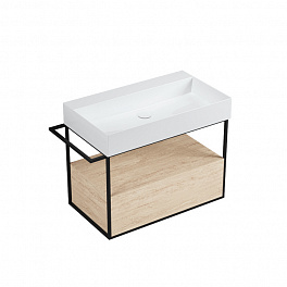 AZZURRA ELEGANCE SQUARED Структура под раковину 89x44,5xH52 см., 1 ящик, полотенцедержатель, цвет структуры черный матовый, цвет ящика Olmo naturale
