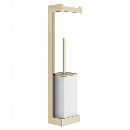 GESSI INVERSO ACCESSORIES Стойка настенная с держателем для туалетной бумаги и ершиком белым, цвет: Brass Brushed PVD