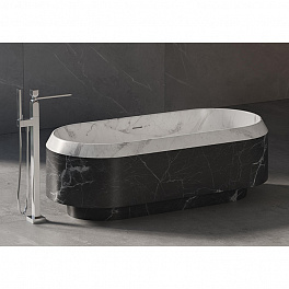 DEA DESIGN Marble Ванна Parma из мрамора отдельностоящая 1680х770хh563 мм , цвет чаша с бортиком White Cararra/внешняя часть Black Marquina