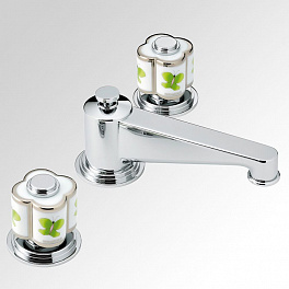 THG CAPUCINE VERT DECOR PLATINE Смеситель для раковины на 3 отверстия, с донным клапаном, декор платина/зеленый, цвет хром