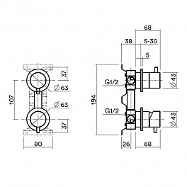 QuadroDesign IN047OC Встроенная часть для смесителя на 2 потока, Light Gold PVD