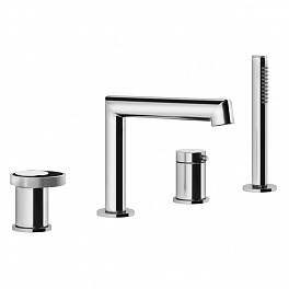 Gessi Anello Смеситель для ванны на 4 отверстия: излив, девиатор, шланг, лейка, цвет: хром
