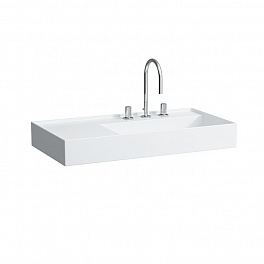 Laufen Kartell Раковина 900х460х120мм без перелива, с 3 отв. под смеситель, со скр сливом, полка слева, с покр. LLC, цвет: белый