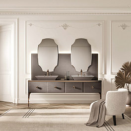 VITAGE milldue edition MAJESTIC Столешница стеклянная 2160х552х46 мм., с 2 отверстиями для раковин, профиль Bronzo, отделка стекло Elephant bronze