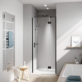 Kermi LIGA Дверь в нишу c непод.сегментом LI SFR 900x2000, Schwarz Soft+прозрачное стекло с Kermiclean