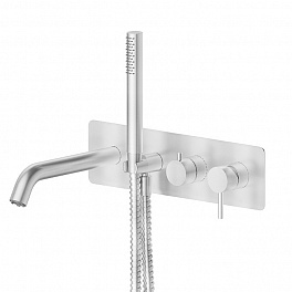 Newform X-Steel 316 Смеситель для ванны встраиваемый с ручным душем, излив 231 мм, внешняя часть , цвет: нержавеющая сталь