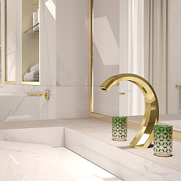 THG NIHAL PORCELAINE VERTE Смеситель для раковины на 3 отверстия, с донным клапаном, цвет Soft gold