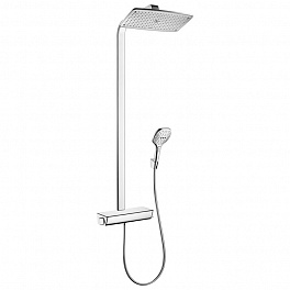 HG Raindance E Душевая система Showerpipe: верх.душ 360х190мм 1jet, ручн.душ, шланг, термостат для душа, EcoSmart, цвет: хром